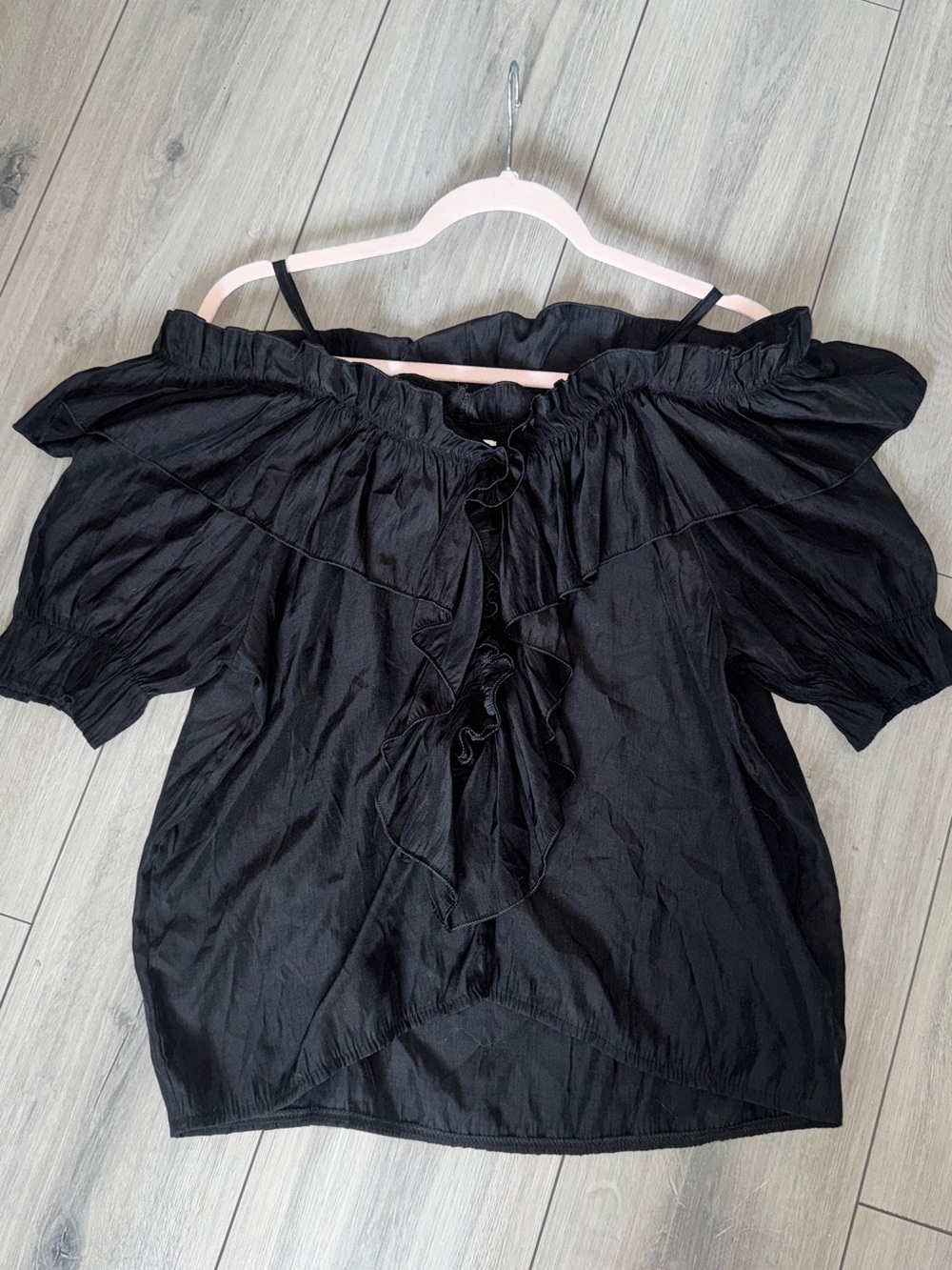 OAK + FORT Black Off-Shoulder Ruffle Top